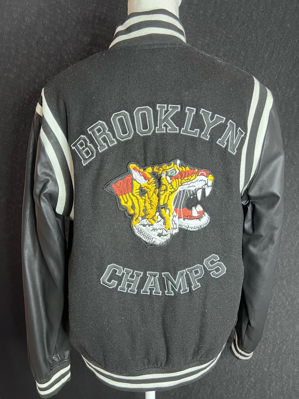 Vintage Havana Black Varsity Jacket with Embroidered Tiger